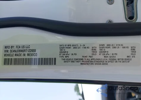 2024 Jeep Compass Latitude 4X4 из США, поврежденный, VIN 3C4NJDBN6RT122655